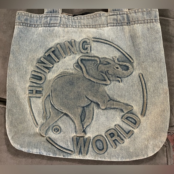 HUNTING WORLD Designer Logo Elephant Denim Shopper Tote Bag - Picture 2 of 11